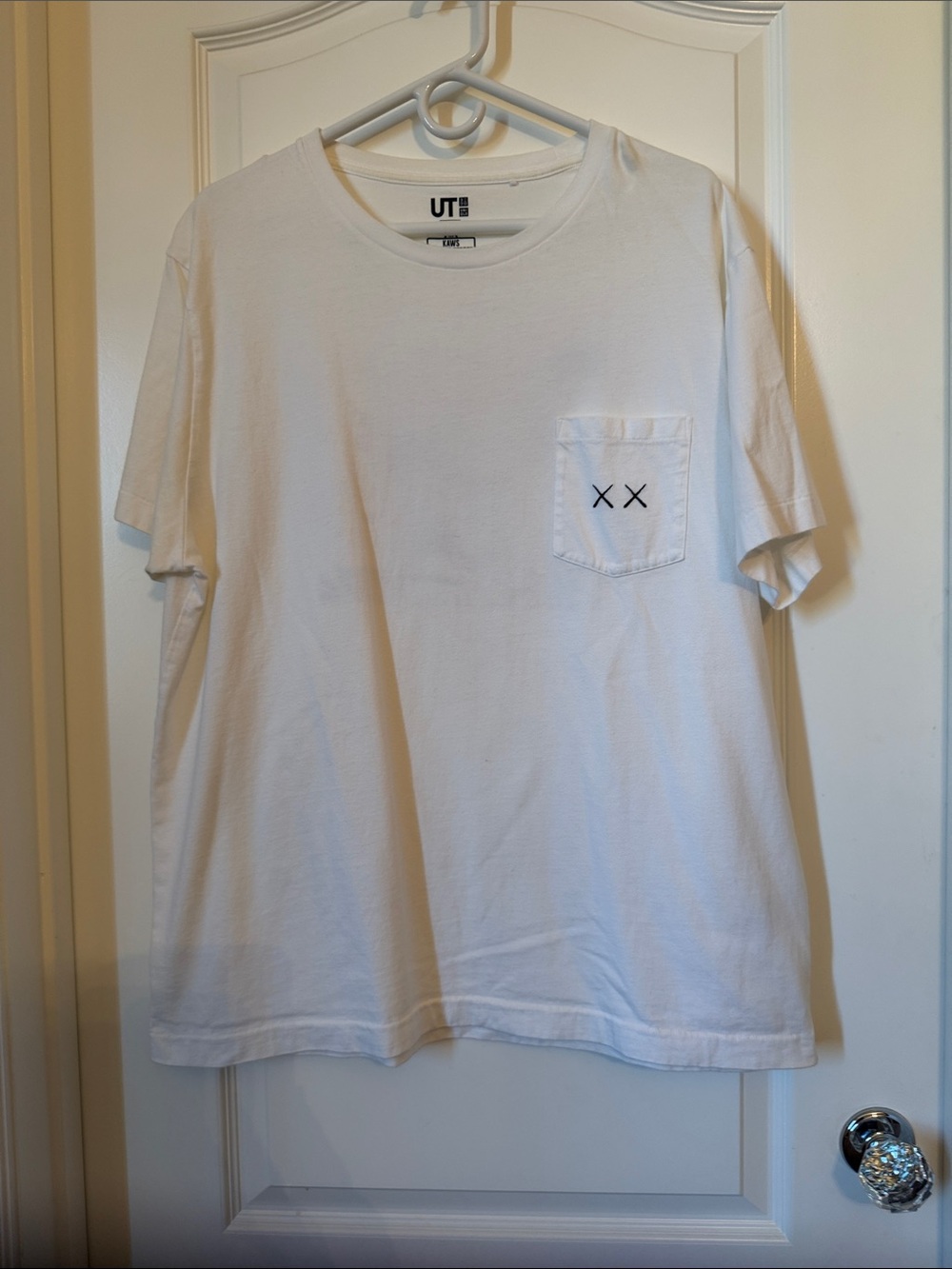 Uniqlo / Kaws White Pocket T-Shirt with Subtle Stitch Detail